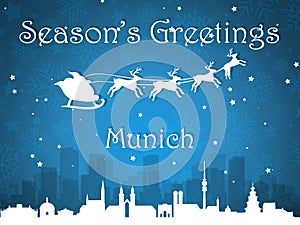 Blue Christmas City Panorama Postcard from Munich