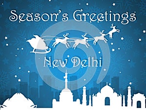 Blue Christmas City Panorama Postcard from New Delhi