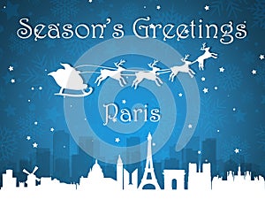 Blue Christmas City Panorama Postcard from Paris