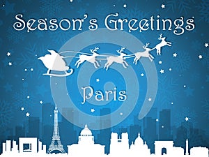 Blue Christmas City Panorama Postcard from Paris