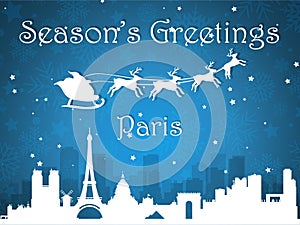 Blue Christmas City Panorama Postcard from Paris