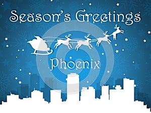 Blue Christmas City Panorama Postcard from Phoenix