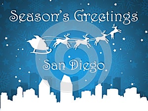 Blue Christmas City Panorama Postcard from San Diego