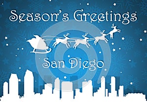Blue Christmas City Panorama Postcard from San Diego