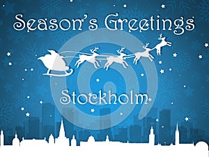 Blue Christmas City Panorama Postcard from Stockholm