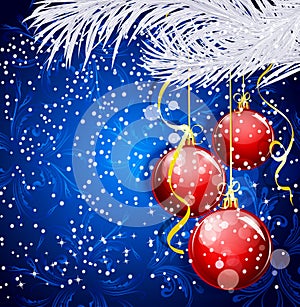 Blue Christmas festive background with red balls