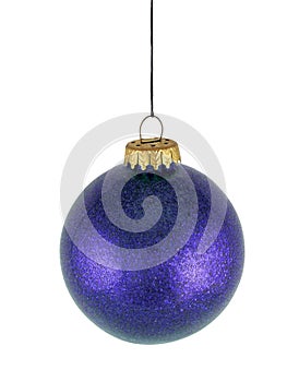 Blue christmas glass ball on white background