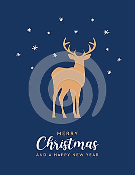 blue christmas greeting card deer