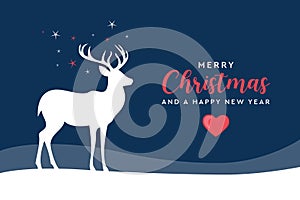 blue christmas greeting card deer