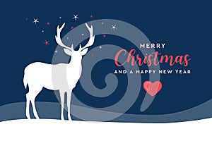 blue christmas greeting card deer