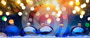 Blue Christmas; Holidays background with Xmas decoration