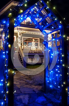 Blue Christmas Light Archway With Snowman