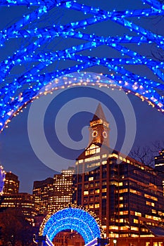 Blue Christmas lights in downtown Boston