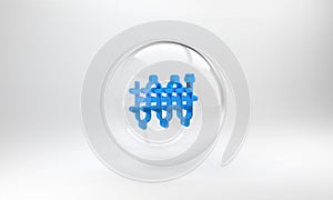 Blue Christmas lights icon isolated on grey background. Merry Christmas and Happy New Year. Glass circle button. 3D