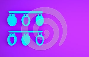 Blue Christmas lights icon isolated on purple background. Merry Christmas and Happy New Year. Minimalism concept. 3d illustration