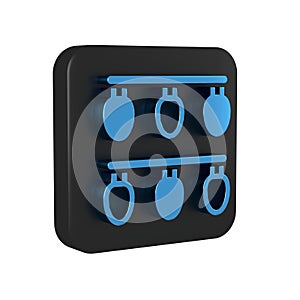 Blue Christmas lights icon isolated on transparent background. Merry Christmas and Happy New Year. Black square button.