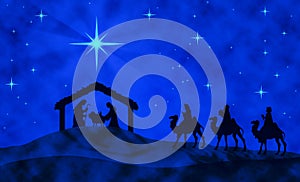 Blue Christmas nativity scene