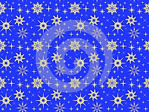 Blue Christmas and New Year seamless pattern with golden snowflakes