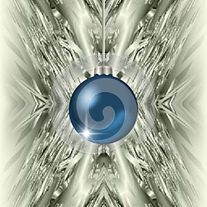 Blue Christmas ornament against a silver tinsel background