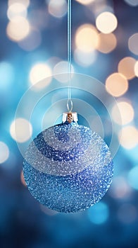 Blue Christmas Ornament Hanging from String