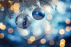 Blue Christmas Ornament Hanging From Tree