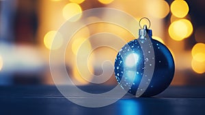 Blue Christmas Ornament on Table