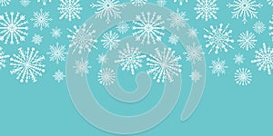 Blue christmas snowflake seamless border pattern print winter white geometric abstract flowers