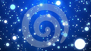 Blue Christmas snowflakes, star and lights ray background looped