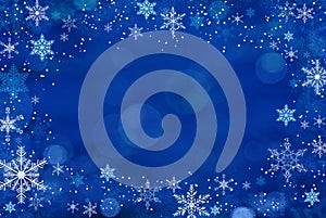 Blue Christmas winter background with snowflakes