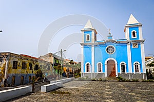Blue church in Sao Filipe, Fogo Island, Cape Verde