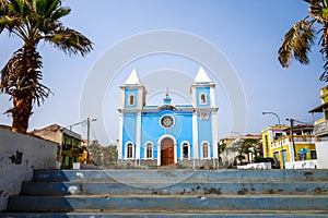 Blue church in Sao Filipe, Fogo Island, Cape Verde