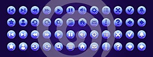 Blue circle buttons with icons for website or game