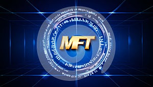 Blue circle with the letters MFT on it