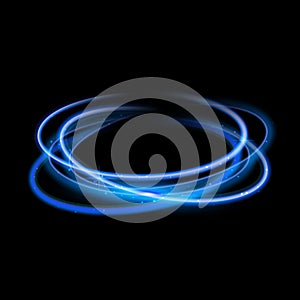 Blue circle light effect background. Swirl glow magic line trail. Light effect motion