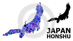 Blue Circle Mosaic Map of Honshu Island