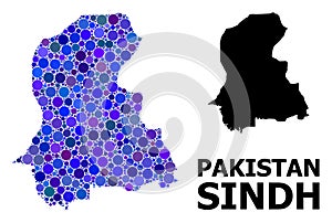 Blue Circle Mosaic Map of Sindh Province