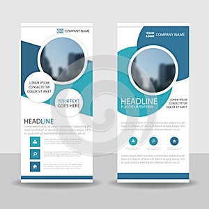 Blue Circle roll up business brochure flyer banner design , cover presentation abstract geometric background, modern publication