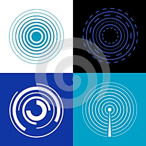 Blue circle signal waves. Generate sound or radar vector radio signals photo