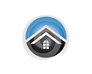 Blue circle sphere of twin roof house logo