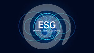 Blue Circle Topic ESG world concept Environment, Social, and Governance, illustrated idea Circular Economy Symbols on blue