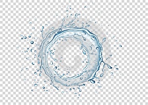 Blue circle water splash and drops isolated on transparent  background