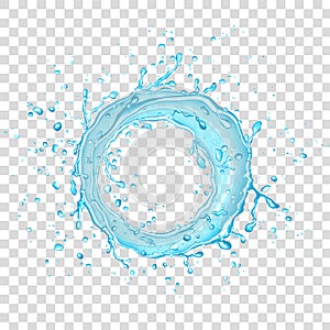 Blue circle water splash and drops isolated on transparent  background