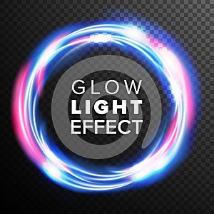Blue Circles Glow Light Effect Vector. Swirl Trail Effect. Energy Ray Streaks. Abstract Lens Flares. Design Element For