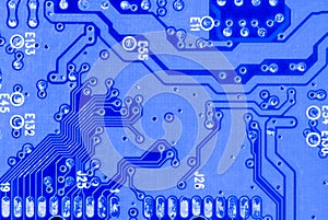 Blue circuit board closeup