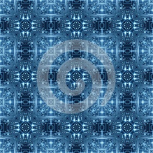 Blue Circuit Board Pattern Digital Seamless Background. Abstract Futuristic Computer Motherboard illustration. Technology