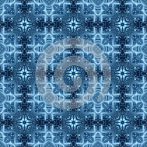 Blue Circuit Board Pattern Digital Seamless Background. Abstract Futuristic Computer Motherboard illustration. Technology