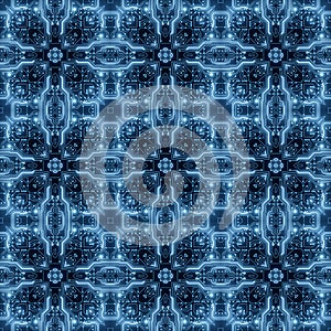 Blue Circuit Board Pattern Digital Seamless Background. Abstract Futuristic Computer Motherboard illustration. Technology