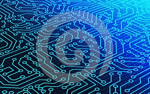 Blue circuit board pattern texture and binary number data code.