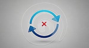 Blue circular arrow design with two arrows pointing clockwise, creating a loop. In the