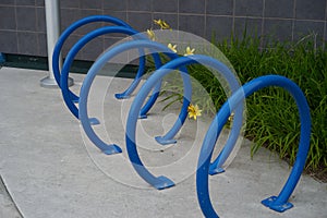 Blue circular bike rack